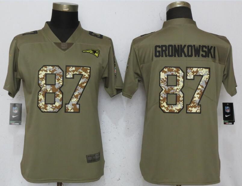 Women New England Patriots #87 Gronkowski Olive Camo Carson Nike Salute to Service Player NFL Jerseys->women nfl jersey->Women Jersey